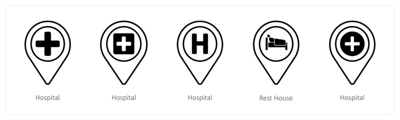 Obraz premium A set of 5 mix icons as hospital, rest house, health care