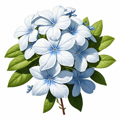 beautiful blue flowers with delicate petals and green stems artistically arranged and displayed in full bloom isolated on white background