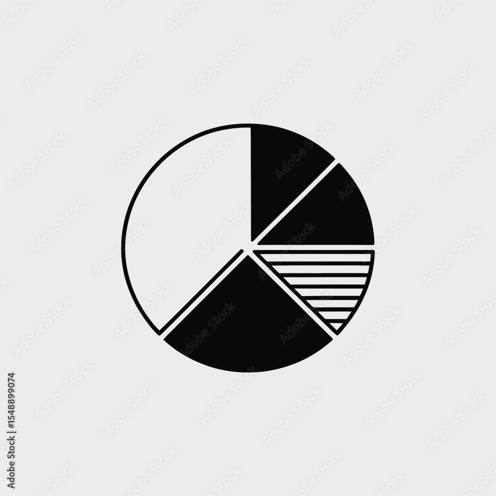 Poster black and white circular pie chart icon graphic design element five sections data visualization mini