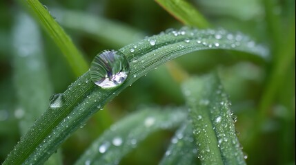 Water Drop on Green Blade of Grass