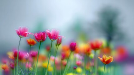 Colorful flowers in a field, a vibrant display of nature.