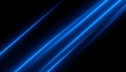 A dynamic close-up showcasing a single, vibrant neon blue light streak dramatically cutting diagonally across a pitch black background, characterized by intense glow and sharp definition.