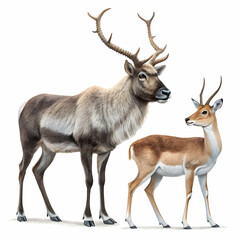 Fototapeta premium graceful antelope standing alert with slender legs curved horns and smooth tan fur perfectly posed and isolated on white background