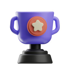 3D Illustration of Trophy Cup with Star Badge