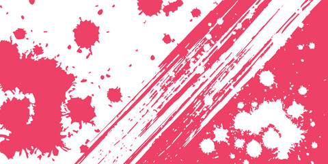 Abstract grunge texture with pink paint splatters and scratched elements against a white background creating a dynamic visual aesthetic for modern designs.modern