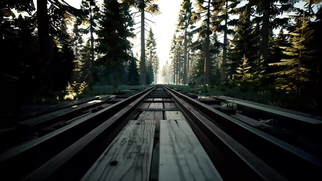 Train tracks in the deep forest