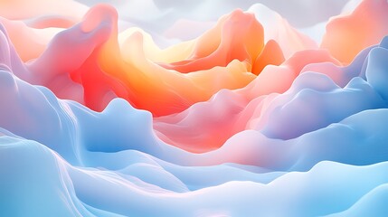 Abstract pastel landscape with flowing paint effect, colorful mountains and dreamy atmosphere