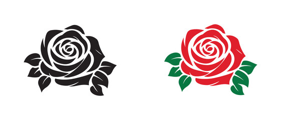 A silhouette of stylized red and black roses On white background