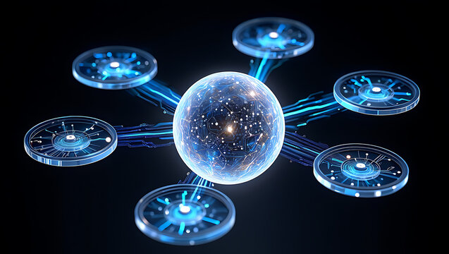 Futuristic network hub centralized data processing system