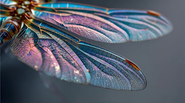 Dragonfly Wing Close-up with Iridescent Colors