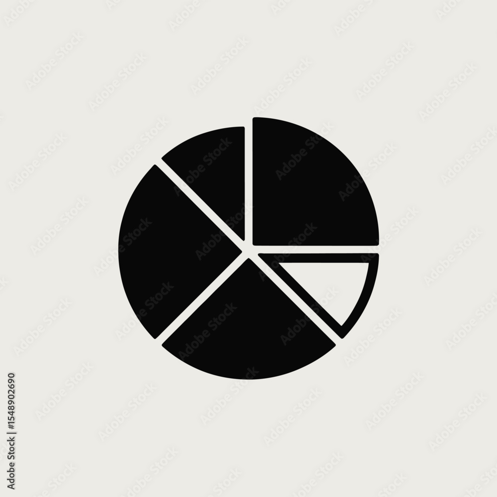 Poster black and white pie chart icon six sections one segment smaller data visualization graphic minimalis