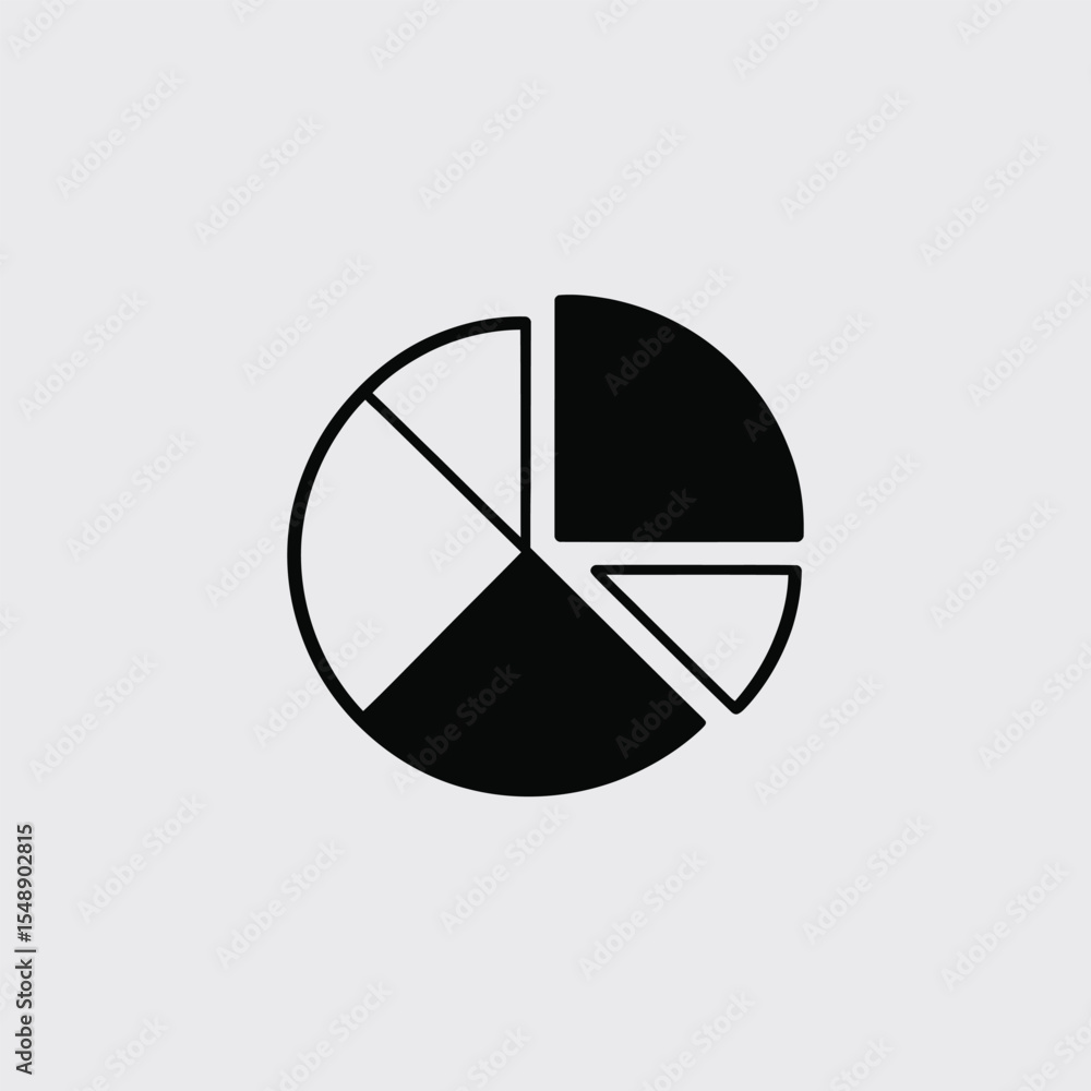 Aufkleber black and white pie chart icon five segments data visualization minimalist graphic design element mo