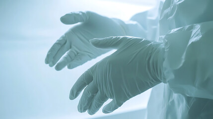 Close-up of Hands Wearing Protective Gloves in a Sterile Environment