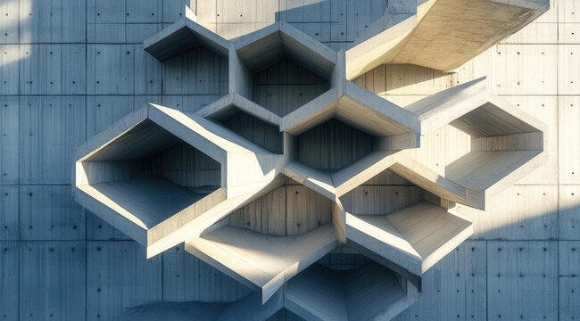 Abstract concrete wall design with hexagonal shapes