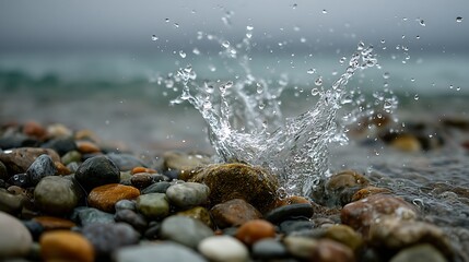 Obraz premium Water Splash on Colorful Rocks at Shore