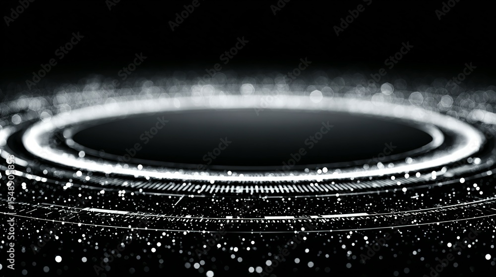 Aufkleber abstract digital design with concentric rings and particles.