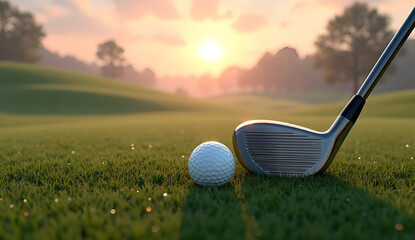 golf club and ball on green grass