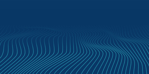 Dark blue halftone dotted abstract background, big data pattern, technology or futuristic visualization, waveform dot texture, music backdrop. ,Beautiful movement with glowing blurred particles.