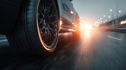 Car Tire Motion Blur on Road at Night