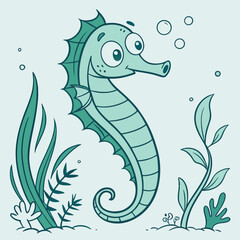 Fototapeta premium Whimsical Green Seahorse An Aquatic Creature Vector Illustration