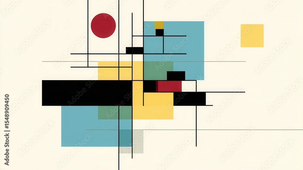 Poster geometric abstract design with intersecting shapes and lines.