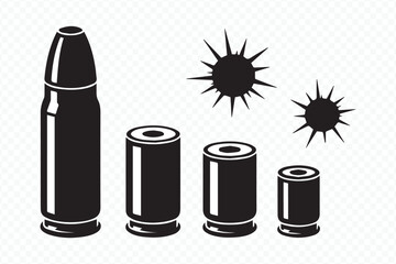 vector illustration of assorted bullet types and impact holes for dynamic graphic design and educational stock use real
