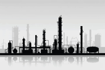 industrial refinery silhouette with complex towers and piping for energy and manufacturing designs vector
