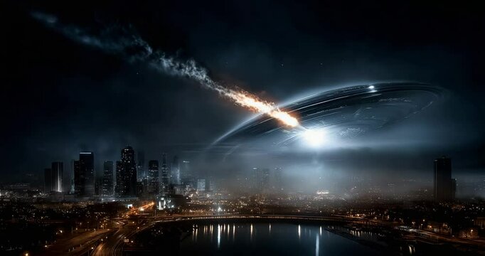 Missile Towards Saucer Over City