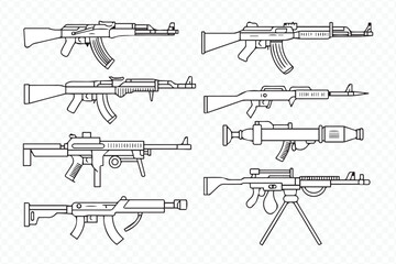 detailed vector illustrations of different types of rifles and guns for graphic design