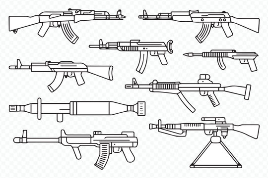 collection of vector firearm illustrations including rifles and machine guns