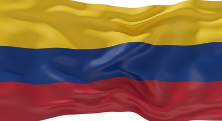 Naklejka premium The distinct yellow, blue, and red tricolor flag of Colombia, shown with realistic fabric texture. 