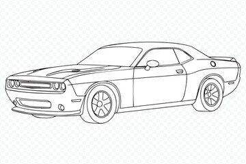 professional car line drawing showcasing modern muscle features for graphic art vector