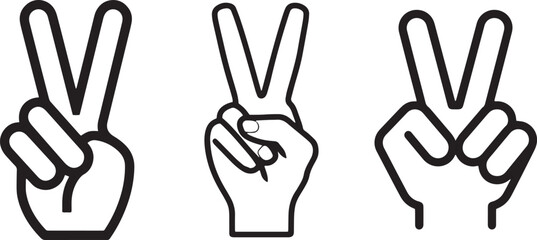 Peace Hand Sign Icon Set. Minimal Victory Gesture Line Vector Collection.