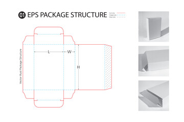 P1_01. Side Adhesive Straight Tuck Box. A box with glued sides and wings above and below, used for lightweight medicine or cosmetic packaging. package Dieline. 