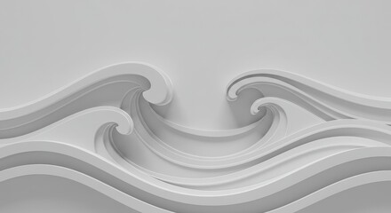 Abstract 3D White Wave Pattern, Modern Minimalist Background