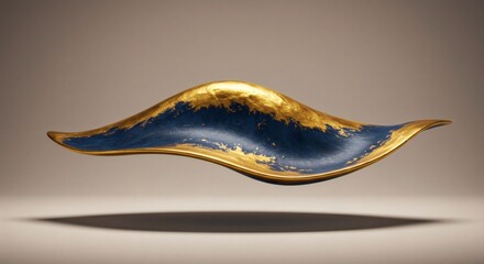 Abstract Blue and Gold Decorative Sculpture Modern Art Luxury Design Element