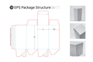 P1_18. a three sided adhesive rectangular box. package structure. package Dieline. Box structure.  