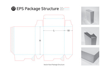 P1_17. a three sided adhesive rectangular box. package structure. package Dieline. Box structure. 