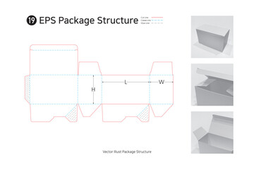 P1_19. Three sided adhesive window single box. package structure. package Dieline. Box structure. 