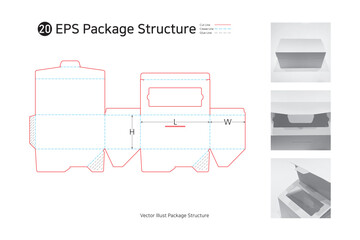 P1_20. Three sided adhesive window single box. package structure. package Dieline. Box structure. 