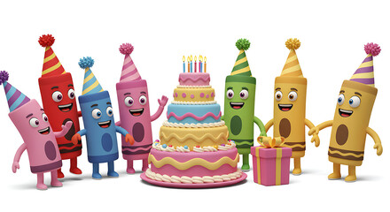 Birthday Party with Cake and Crayons