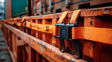 Orange Cargo Strap Securing Train Cargo