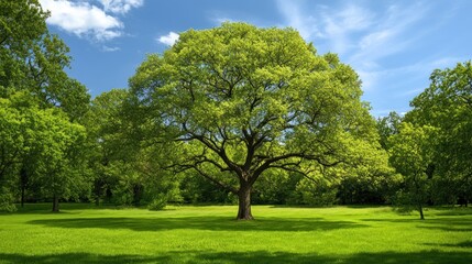 Green trees and lush grass in park