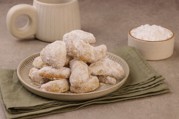 Kue Putri Salju Kacang Mede or Snow Princess White Cookies with Cashew, Cookie to Celebrate Eid al Fitr.