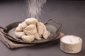 Kue Putri Salju Kacang Mede or Snow Princess White Cookies with Cashew, Cookie to Celebrate Eid al Fitr.