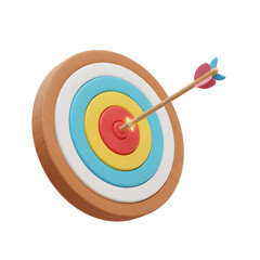 An arrow successfully hits the bullseye on a colorful target, symbolizing achievement and success in various business and personal goals.