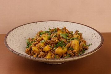 Aloo Keema is Ground Meat with Potatoes.