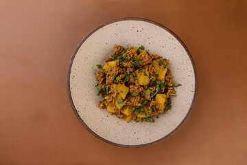 Aloo Keema is Ground Meat with Potatoes.