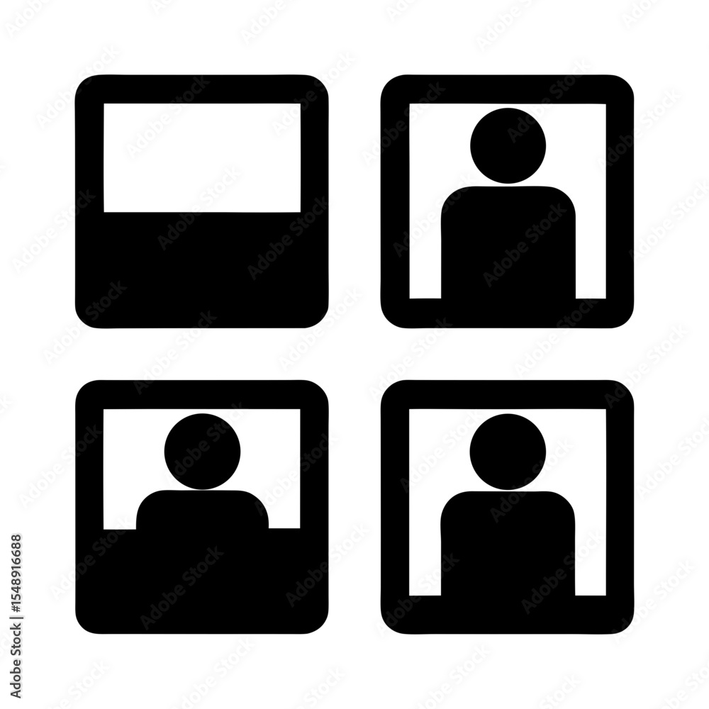 Poster four stylized icons representing user, profile, and different display configurations