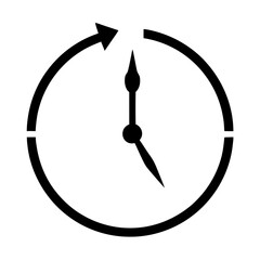 Stylized clock with circular arrow representing time change and repetition concept